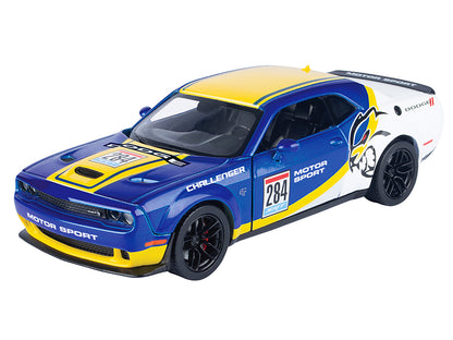 2018 Dodge Challenger SRT Hellcat Widebody #284 Blue Metallic and White with Yellow Graphics "GT Racing" Series 1/24 Diecast Model Car by Motormax <h2>2018 Motormax</h2> <p>High-quality perfect for co