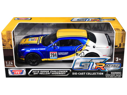 2018 Dodge Challenger SRT Hellcat Widebody #284 Blue Metallic and White with Yellow Graphics "GT Racing" Series 1/24 Diecast Model Car by Motormax <h2>2018 Motormax</h2> <p>High-quality perfect for co