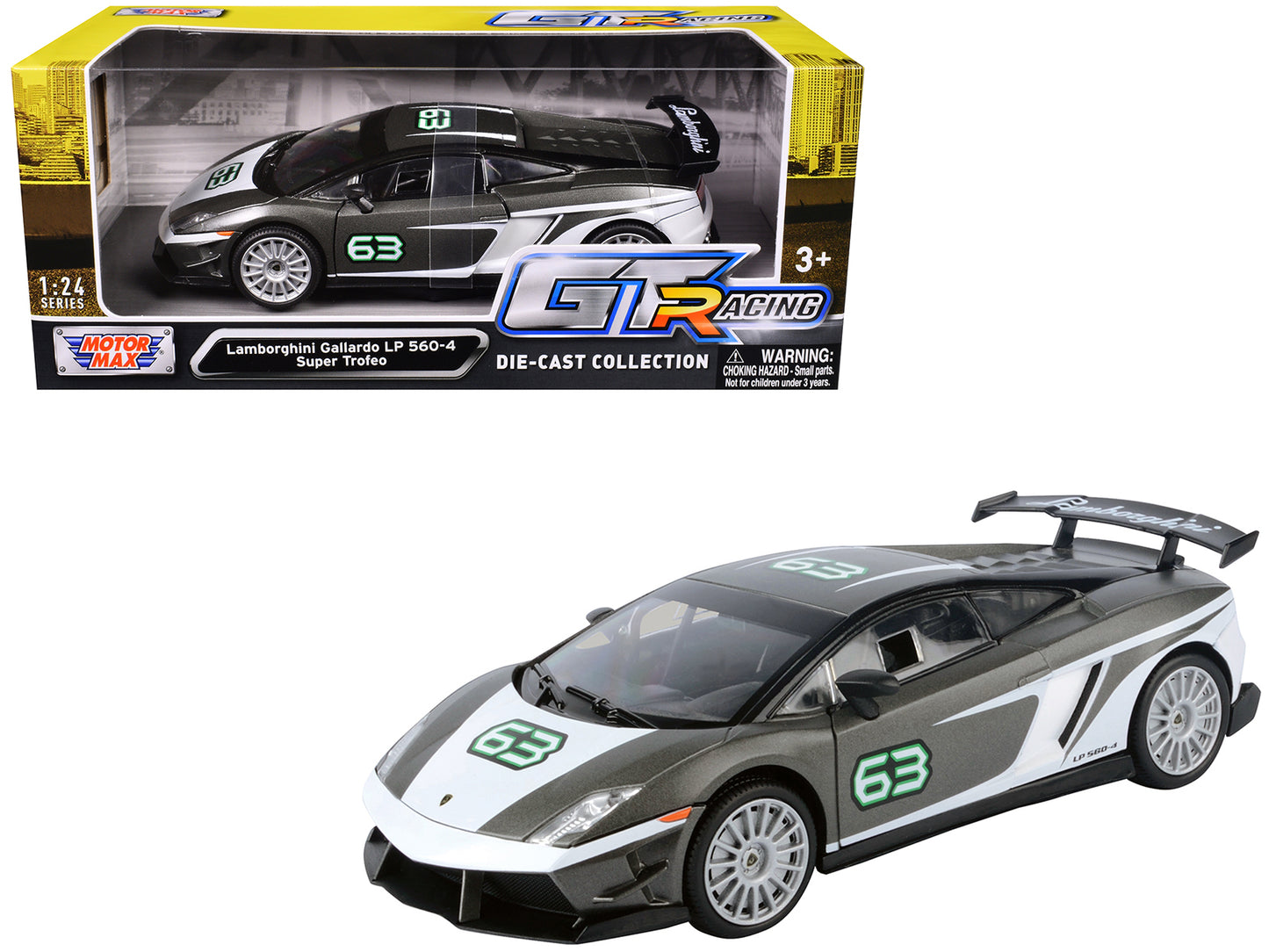 Lamborghini Gallardo LP 560-4 Super Trofeo #63 Gray Metallic and White "GT Racing" Series 1/24 Diecast Model Car by Motormax <h2>Lamborghini Motormax</h2> <p>High-quality perfect for collectors enthus