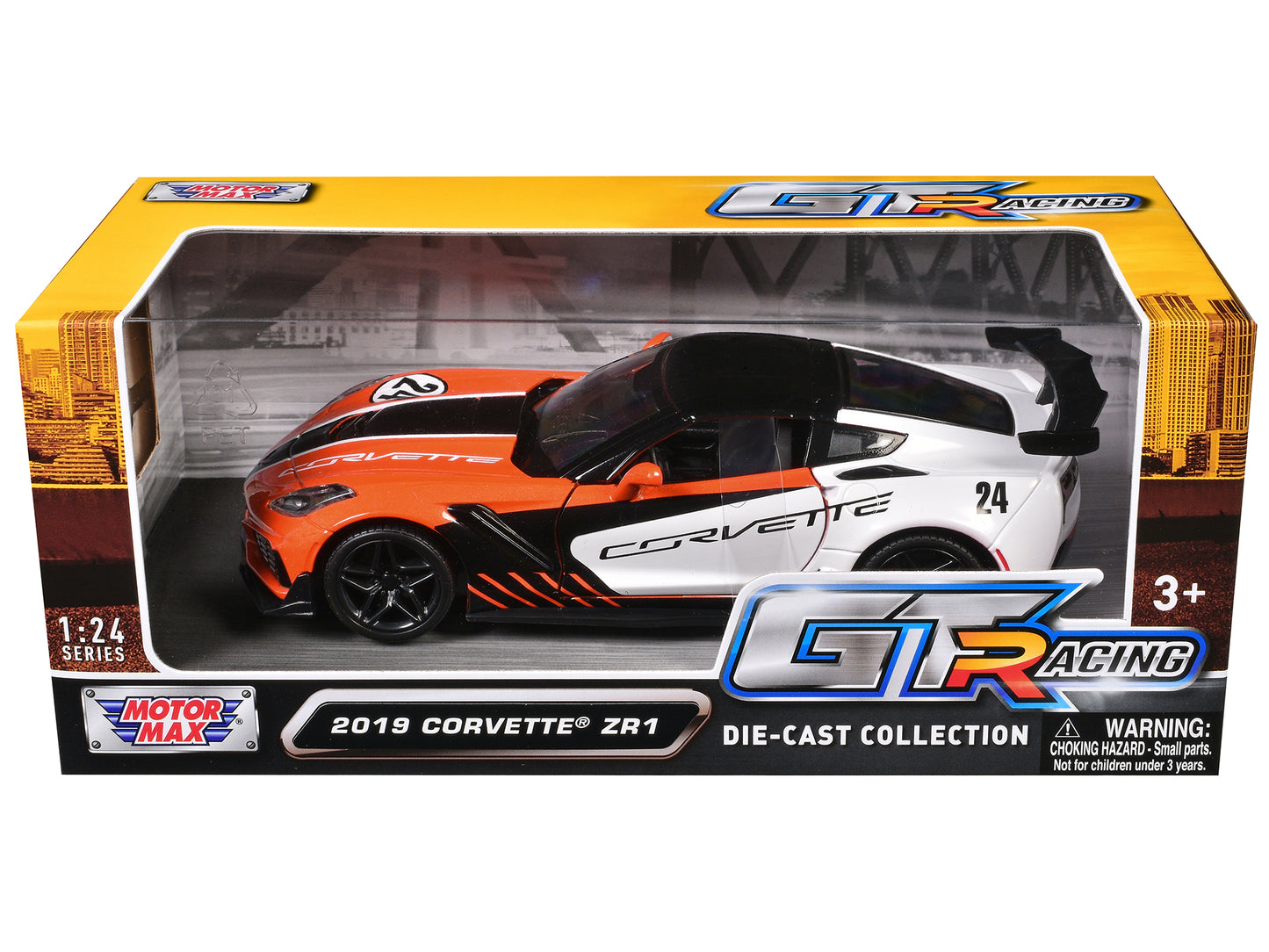 2019 Chevrolet Corvette ZR1 #24 Orange and White with Black Graphics "GT Racing" Series 1/24 Diecast Model Car by Motormax <h2>2019 Motormax</h2> <p>High-quality perfect for collectors enthusiasts. Fe