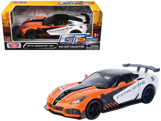 2019 Chevrolet Corvette ZR1 #24 Orange and White with Black Graphics "GT Racing" Series 1/24 Diecast Model Car by Motormax <h2>2019 Motormax</h2> <p>High-quality perfect for collectors enthusiasts. Fe