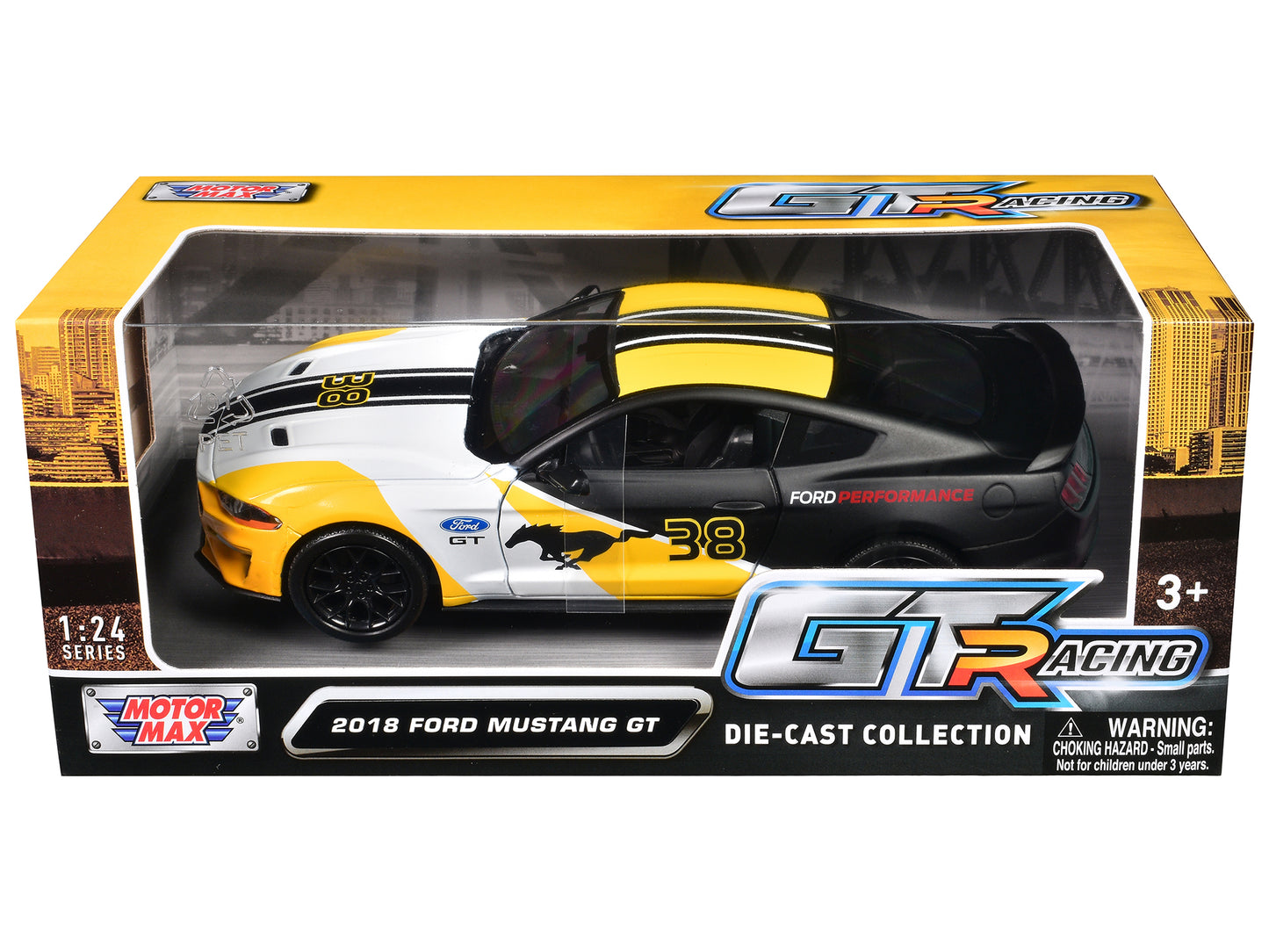 2018 Ford Mustang GT #38 White and Matt Black with Yellow Graphics "GT Racing" Series 1/24 Diecast Model Car by Motormax <h2>2018 Motormax</h2> <p>High-quality perfect for collectors enthusiasts. Feat