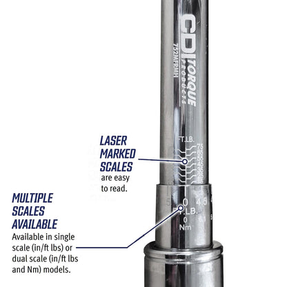 CDI Tools 3/8" Drive 5-75 Foot-Pound Dual Scale Micro-Adjustable Torque Wrench with Non-Slip Grip