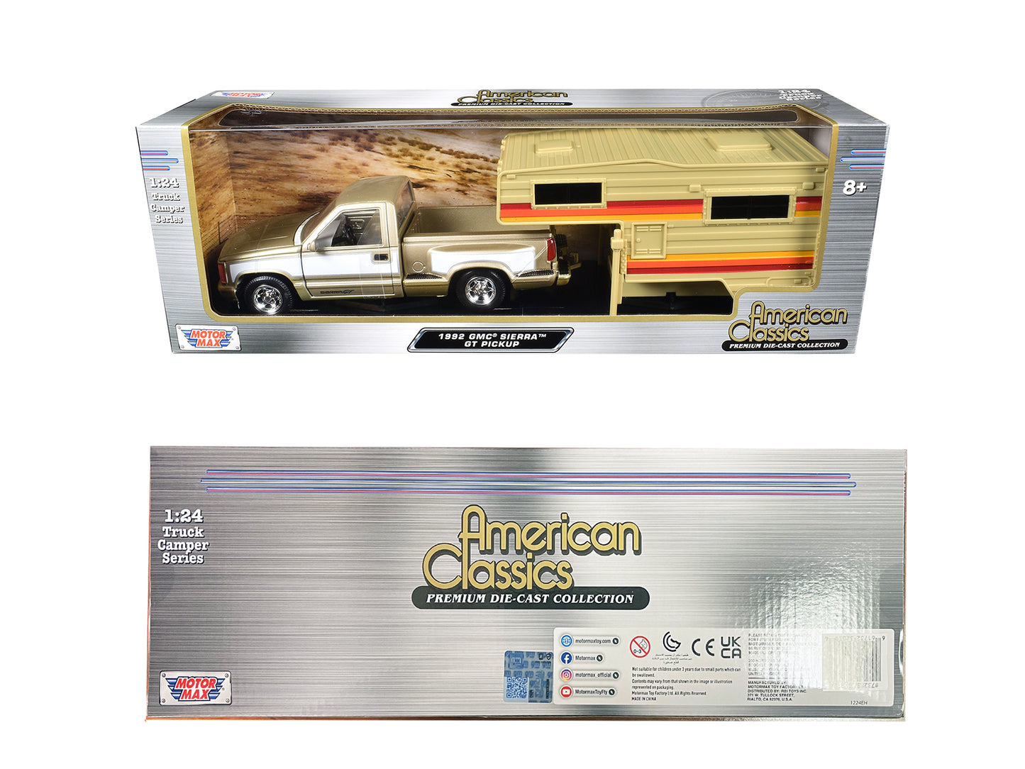 1992 GMC Sierra GT Pickup Truck Gold Metallic with White Sides Camper Shell "American Classics" Series 1/24 Diecast Model Car by Motormax <h2>1992 Motormax</h2> <p>High-quality perfect for collectors