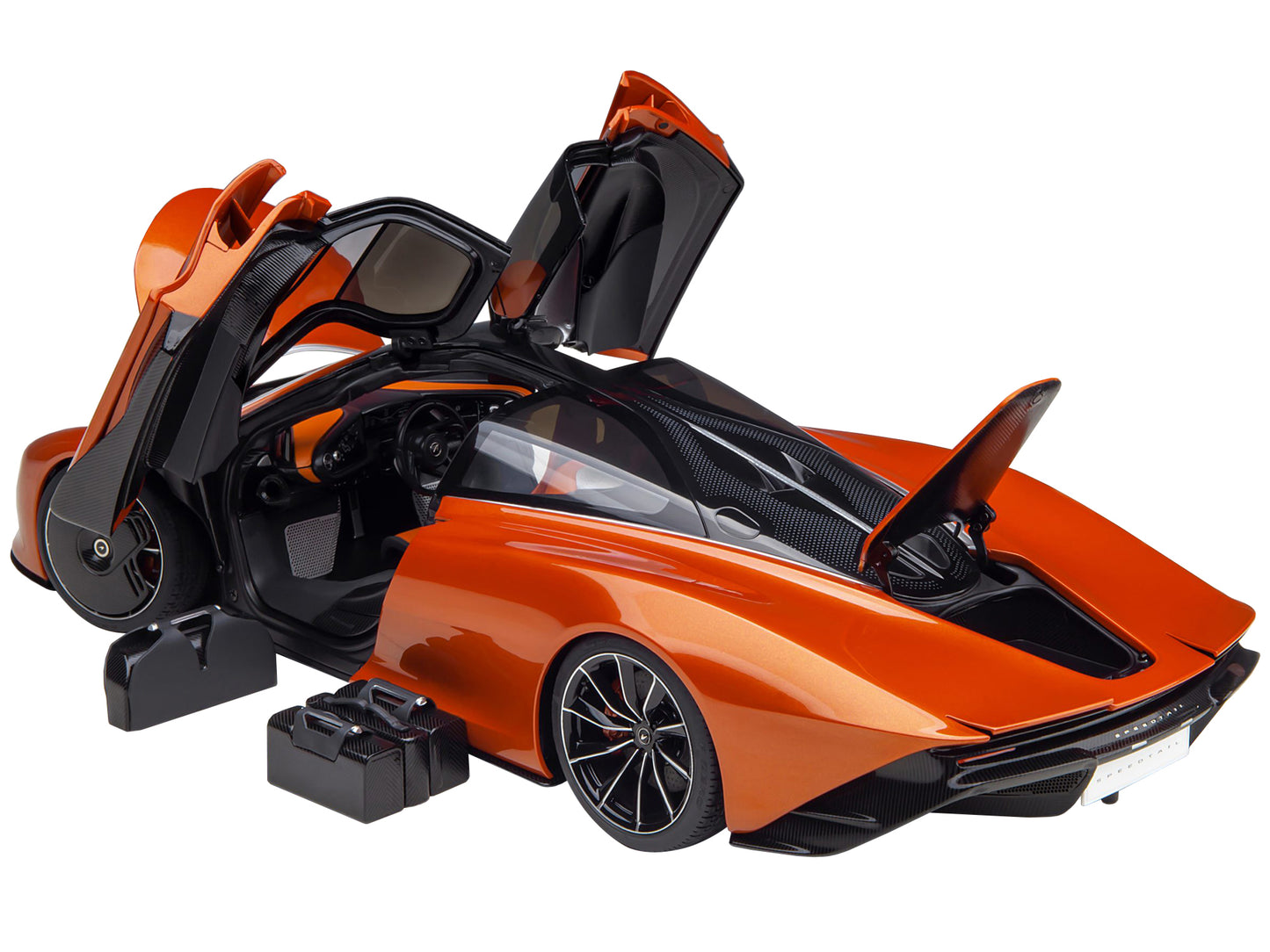 McLaren Speedtail Volcano Orange Metallic with Black Top and Suitcase Accessories 1/18 Model Car by Autoart <h2>McLaren Autoart</h2> <p>High-quality diecast perfect for collectors enthusiasts. Feature