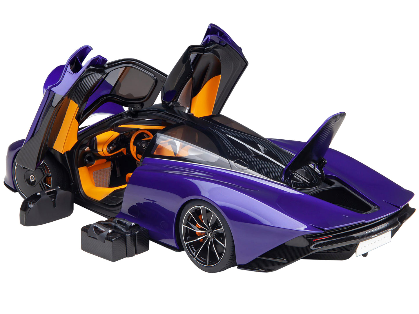 McLaren Speedtail Lantana Purple Metallic with Black Top and Yellow Interior Suitcase Accessories 1/18 Model Car by Autoart <h2>McLaren Autoart</h2> <p>High-quality diecast perfect for collectors enth