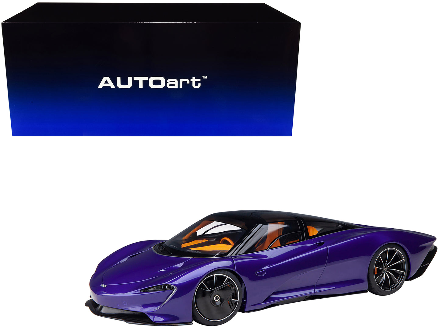 McLaren Speedtail Lantana Purple Metallic with Black Top and Yellow Interior Suitcase Accessories 1/18 Model Car by Autoart <h2>McLaren Autoart</h2> <p>High-quality diecast perfect for collectors enth