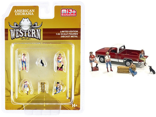 "Western Style" 6 piece Diecast Set (4 Figurines and 2 Accessories) for 1/64 Scale Models by American Diorama <h2>"Western Diorama</h2> <p>High-quality model car perfect collectors enthusiasts. Featur