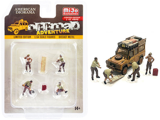 "Off-Road Adventure" 6 piece Diecast Set (4 Male Figurines and 2 Accessories) Limited Edition to 4800 pieces Worldwide for 1/64 Scale Models by American Diorama <h2>"Off-Road Diorama</h2> <p>High-qual