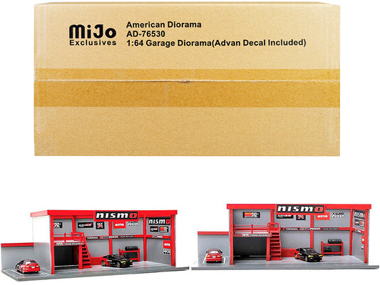 "Garage Diorama Advan" with Decals for 1/64 Scale Models by American <h2>"Garage Diorama</h2> <p>High-quality diecast model car perfect collectors and enthusiasts. Features detailed interior exterior