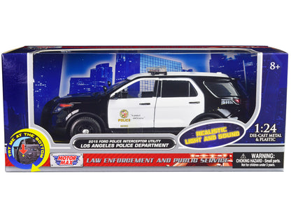 2015 Ford Police Interceptor Utility Black and White "Los Angeles Department (LAPD)" with Flashing Light Bar Front Rear Lights Sounds 1/24 Diecast Model Car by Motormax <h2>2015 Motormax</h2> <p>High-