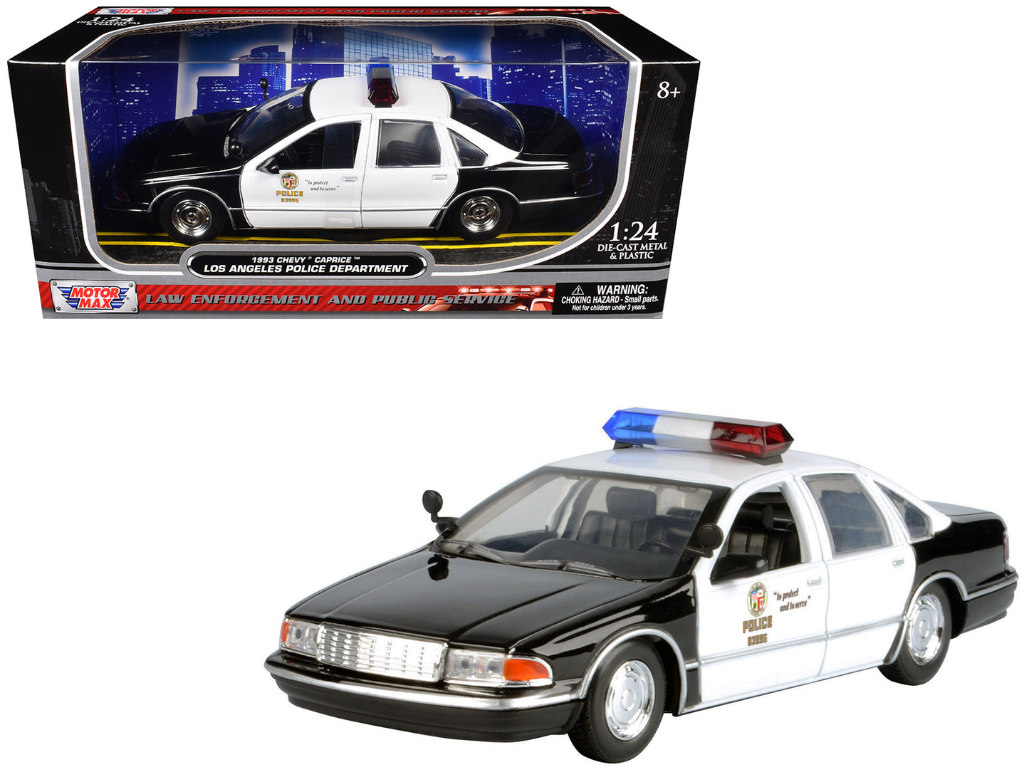 1993 Chevrolet Caprice Police Car "LAPD (Los Angeles Department)" Black and White "Law Enforcement Public Service" Series 1/24 Diecast Model by Motormax <h2>1993 Motormax</h2> <p>High-quality perfect