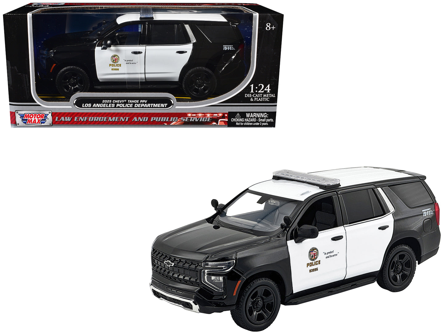 2025 Chevrolet Tahoe Police Pursuit Vehicle "Los Angeles Department (LAPD)" Black and White "Law Enforcement Public Service" Series 1/24 Diecast Model Car by Motormax <h2>2025 Motormax</h2> <p>High-qu