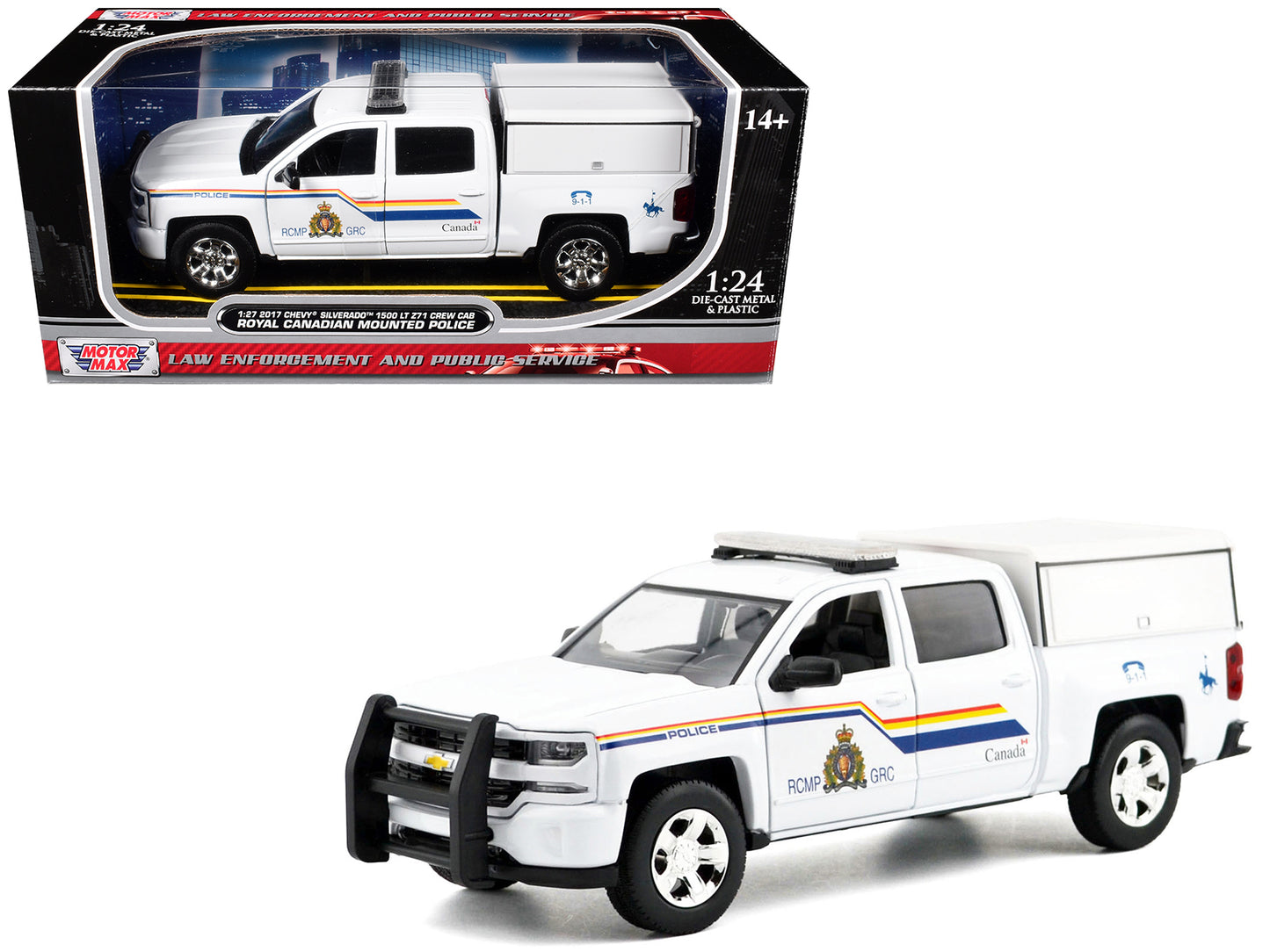 2017 Chevrolet Silverado 1500 LT Z71 Crew Cab Pickup Truck with Camper Box "Royal Canadian Mounted Police" White "Law Enforcement and Public Service" Series 1/27 T&y Diecast Model Car by Motormax