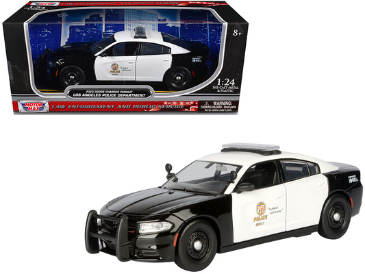 2023 Dodge Charger Pursuit Police Car "LAPD (Los Angeles Department)" Black and White "Law Enforcement Public Service" Series 1/24 Diecast Model by Motormax <h2>2023 Motormax</h2> <p>High-quality perf