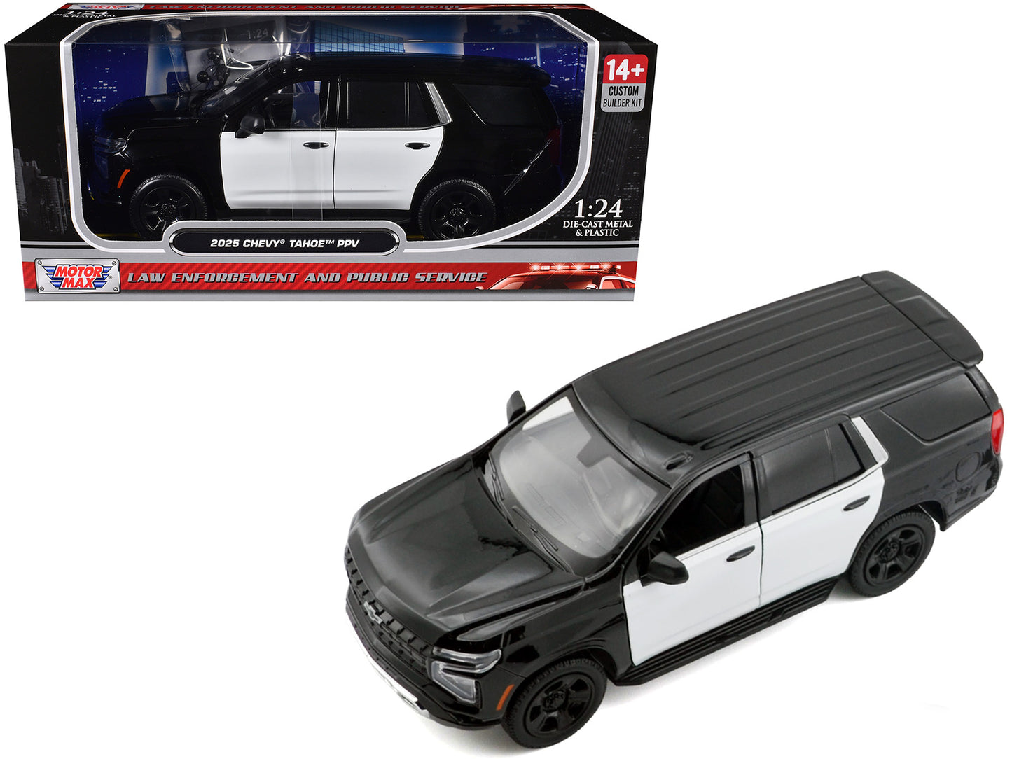 2025 Chevrolet Tahoe PPV Black and White "Custom Builder's Kit - Law Enforcement Public Service" Series 1/24 Diecast Model Car by Motormax <h2>2025 Motormax</h2> <p>High-quality perfect for collectors