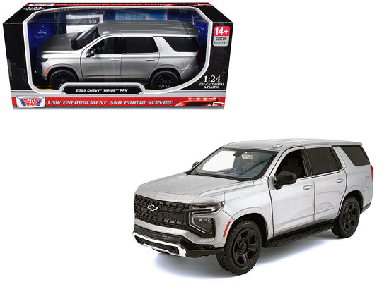 2025 Chevrolet Tahoe PPV Silver Metallic "Custom Builder's Kit - Law Enforcement and Public Service" Series 1/24 T&y Diecast Model Car by Motormax