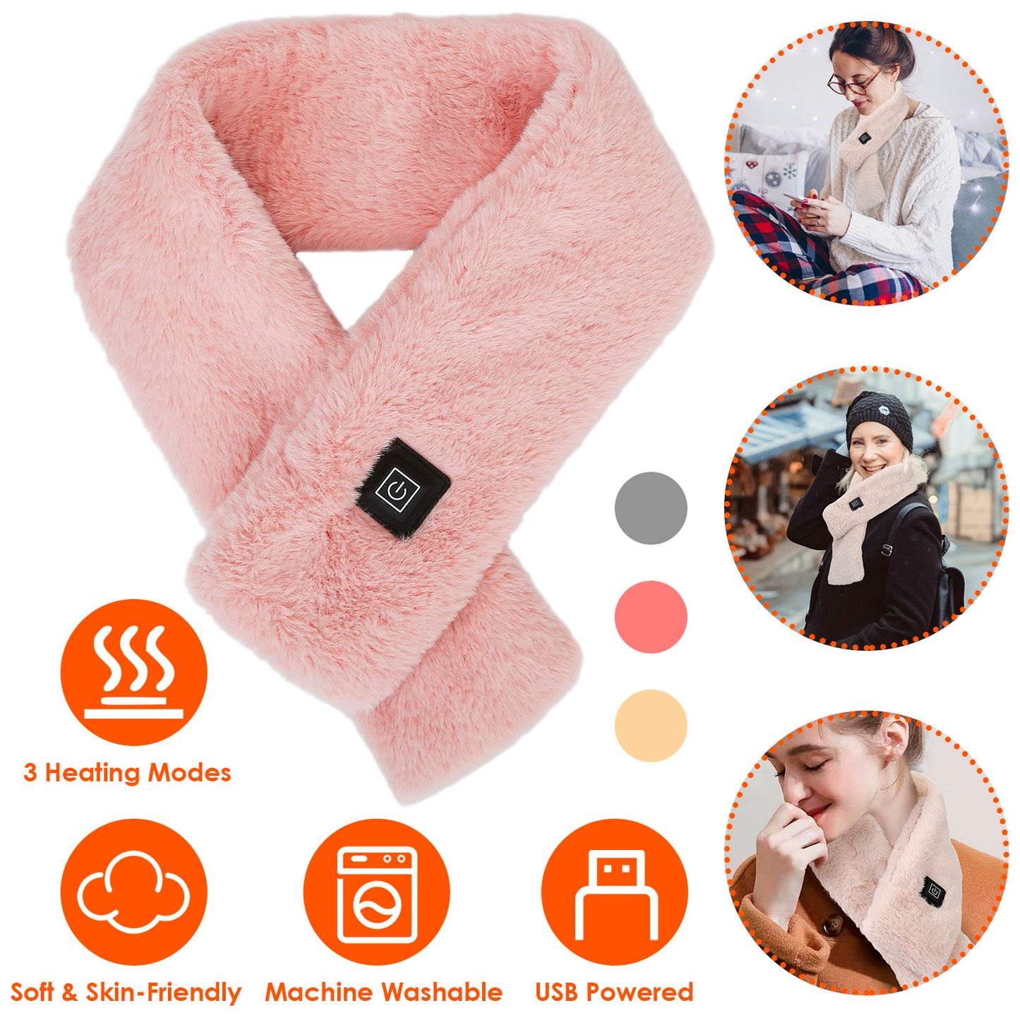 Electric Heated Scarf Usb Heating Neck Wrap Unisex Winter Shawl Soft Warm Scarv