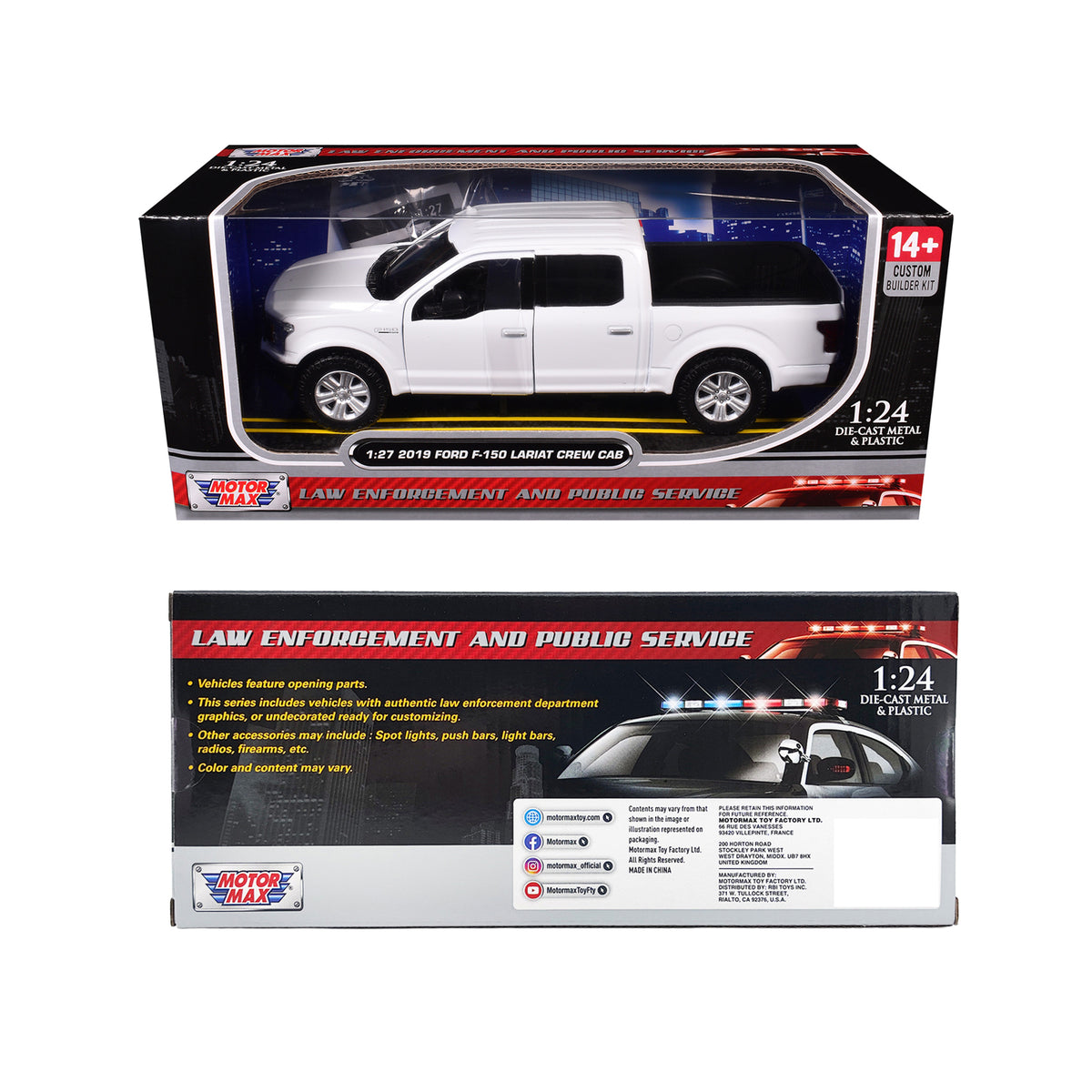 2019 Ford F-150 Lariat Crew Cab Pickup Truck 1/24-1/27 Diecast Models - Motormax