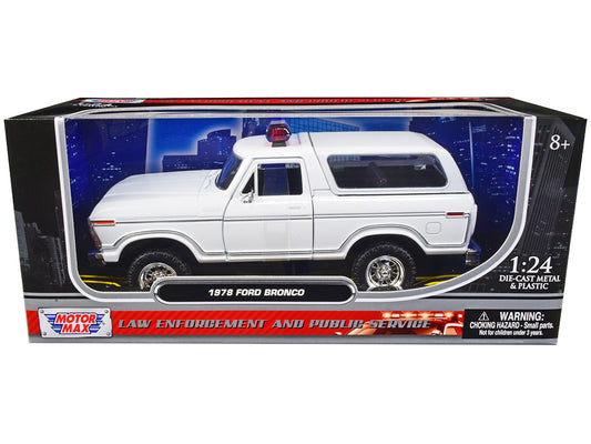 1978 Ford Bronco Police Car Unmarked White "Law Enforcement and Public Service" Series 1/24 Diecast Model by Motormax <h2>1978 Motormax</h2> <p>High-quality perfect for collectors enthusiasts. Feature