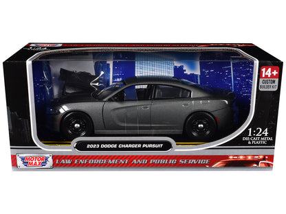 2023 Dodge Charger Pursuit Police Car Gray Metallic "Custom Builder's Kit - Law Enforcement and Public Service" Series 1/24 T&y Diecast Model Car by Motormax