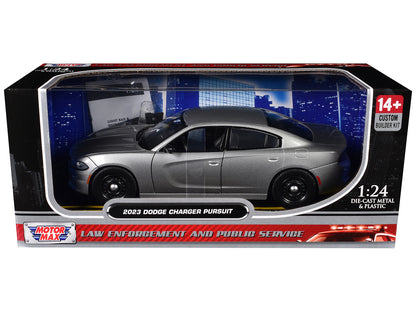 2023 Dodge Charger Pursuit Police Car Silver Metallic "Custom Builder's Kit - Law Enforcement and Public Service" Series 1/24 T&y Diecast Model Car by Motormax