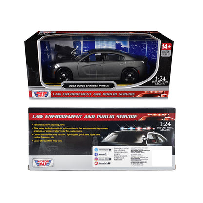 2023 Dodge Charger Pursuit Police Car Gray Metallic "Custom Builder's Kit - Law Enforcement and Public Service" Series 1/24 T&y Diecast Model Car by Motormax