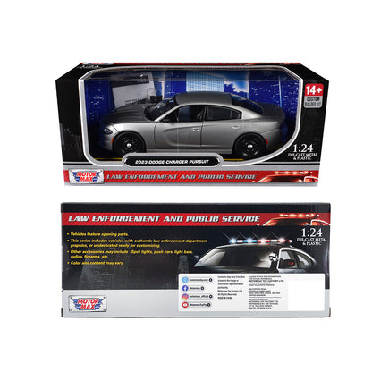 2023 Dodge Charger Pursuit Police Car Silver Metallic "Custom Builder's Kit - Law Enforcement and Public Service" Series 1/24 T&y Diecast Model Car by Motormax