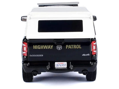2019 RAM 1500 Laramine Crew Cab Pickup Truck "California Highway Patrol" Black and White with Bed Camper "Law Enforcement Public Service" Series 1/27 Diecast Model Car by Motormax <h2>2019 Motormax</h