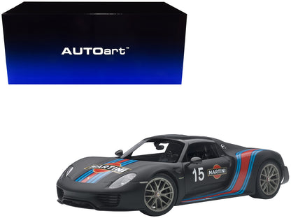 Porsche 918 Spyder Weissach Package Black/ Martini Livery #15 1/18 Model Car by Autoart <h2>Porsche Autoart</h2> <p>High-quality diecast perfect for collectors and enthusiasts. Features detailed inter