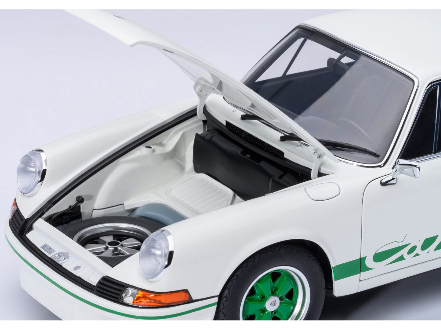 Porsche 911 Carrera 2.7 RS Grand Prix White with Green Stripes and Wheels 1/18 Model Car by Autoart <h2>Porsche Autoart</h2> <p>High-quality diecast perfect for collectors enthusiasts. Features detail