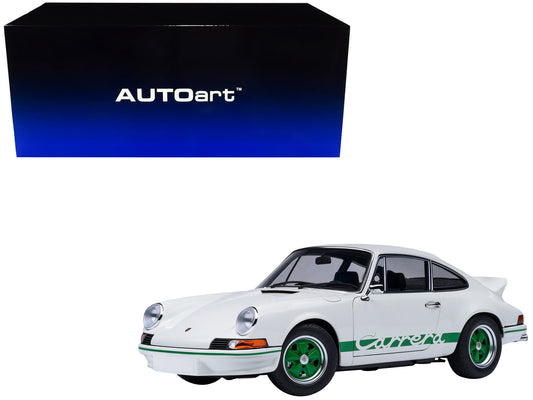 Porsche 911 Carrera 2.7 RS Grand Prix White with Green Stripes and Wheels 1/18 Model Car by Autoart <h2>Porsche Autoart</h2> <p>High-quality diecast perfect for collectors enthusiasts. Features detail