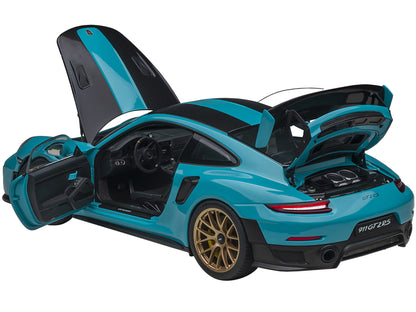 Porsche 911 (991.2) GT2 RS Weissach Package Miami Blue with Carbon Stripes 1/18 Model Car by Autoart <h2>Porsche Autoart</h2> <p>High-quality diecast perfect for collectors and enthusiasts. Features d