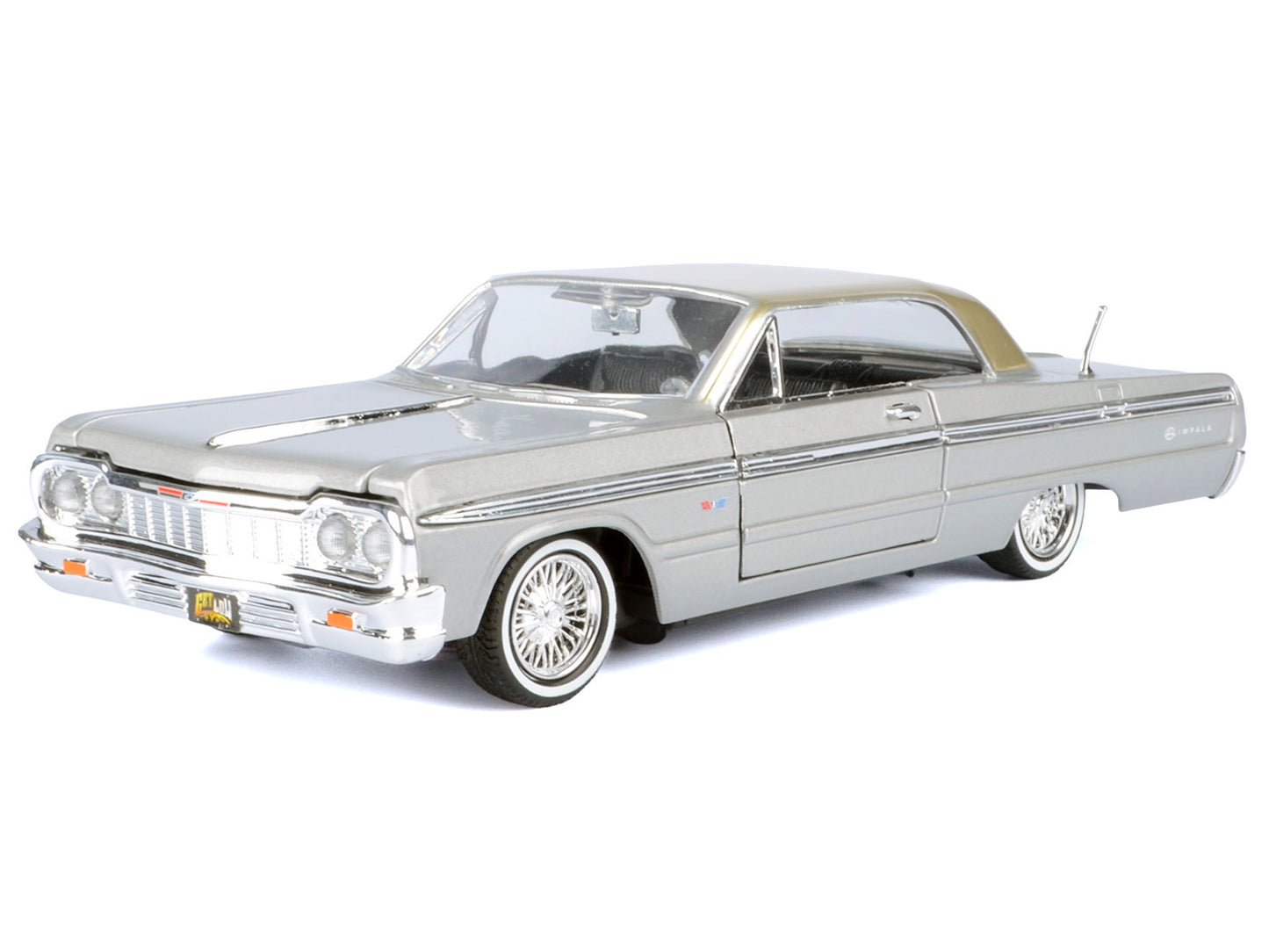 1964 Chevrolet Impala Lowrider Hard Top Silver Metallic with Gold "Get Low" Series 1/24 Diecast Model Car by Motormax <h2>1964 Motormax</h2> <p>High-quality perfect for collectors and enthusiasts. Fea