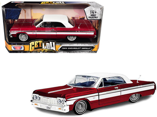 1964 Chevrolet Impala Lowrider Hard Top Candy Red Metallic with White "Get Low" Series 1/24 Diecast Model Car by Motormax <h2>1964 Motormax</h2> <p>High-quality perfect for collectors and enthusiasts.