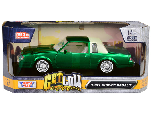 1987 Buick Regal Green Metallic with White Interior "Get Low" Series 1/24 Diecast Model Car by Motormax <h2>1987 Motormax</h2> <p>High-quality perfect for collectors and enthusiasts. Features detailed