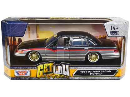 1993-1997 Ford Crown Victoria Lowrider Black Metallic and Silver with Red Stripes "Get Low" Series 1/24 Diecast Model Car by Motormax <h2>1993-1997 Motormax</h2> <p>High-quality perfect for collectors