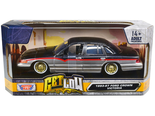 1993-1997 Ford Crown Victoria Lowrider Black Metallic and Silver with Red Stripes "Get Low" Series 1/24 Diecast Model Car by Motormax <h2>1993-1997 Motormax</h2> <p>High-quality perfect for collectors