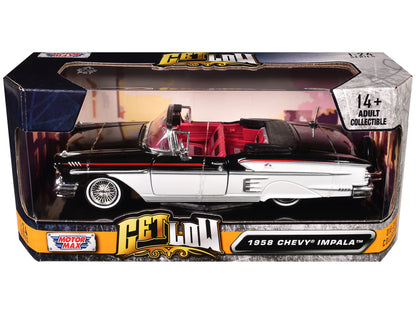 1958 Chevrolet Impala Convertible Lowrider Black and White with Red Interior "Get Low" Series 1/24 Diecast Model Car by Motormax <h2>1958 Motormax</h2> <p>High-quality perfect for collectors enthusias