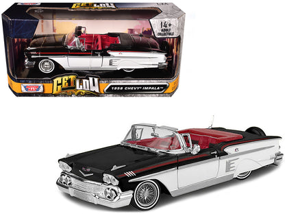 1958 Chevrolet Impala Convertible Lowrider Black and White with Red Interior "Get Low" Series 1/24 Diecast Model Car by Motormax <h2>1958 Motormax</h2> <p>High-quality perfect for collectors enthusias