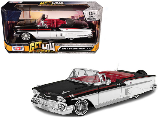 1958 Chevrolet Impala Convertible Lowrider Black and White with Red Interior "Get Low" Series 1/24 Diecast Model Car by Motormax <h2>1958 Motormax</h2> <p>High-quality perfect for collectors enthusias
