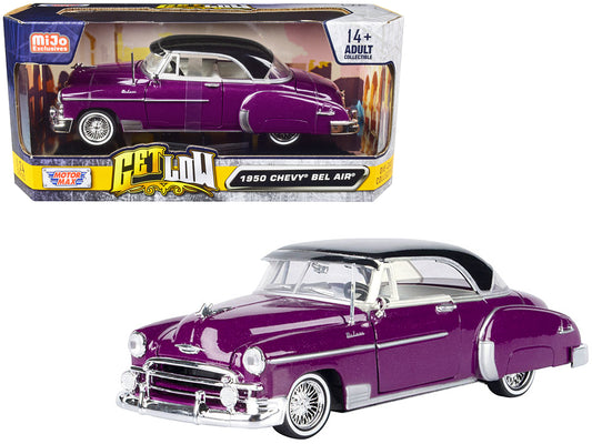 1950 Chevrolet Bel Air Lowrider Purple Metallic with Black Top and White Interior "Get Low" Series 1/24 Diecast Model Car by Motormax <h2>1950 Motormax</h2> <p>High-quality perfect for collectors enth