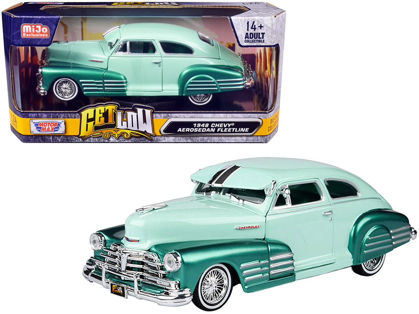 1948 Chevrolet Aerosedan Fleetside Lowrider Pastel Green and Metallic Two-Tone "Get Low" Series 1/24 Diecast Model Car by Motormax <h2>1948 Motormax</h2> <p>High-quality perfect for collectors enthusi