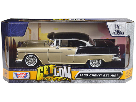 1955 Chevrolet Bel Air Lowrider Hard Top Beige Metallic and Black "Get Low" Series 1/24 Diecast Car Model by Motormax <h2>1955 Motormax</h2> <p>High-quality perfect for collectors enthusiasts. Feature