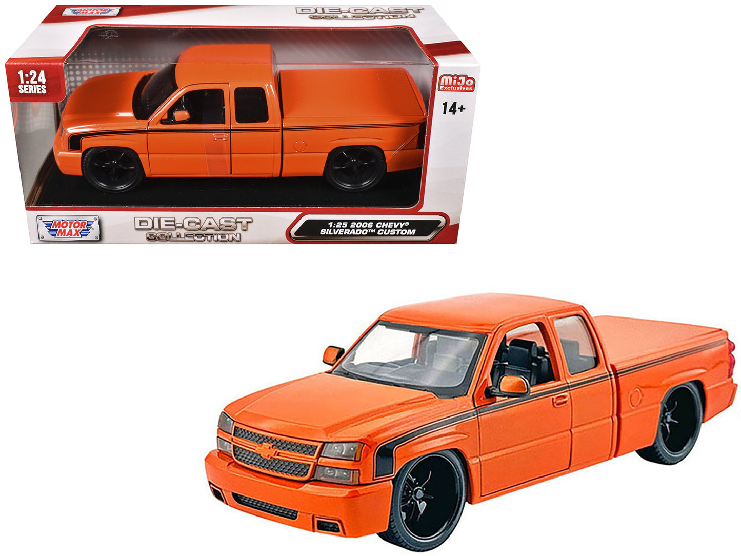 2006 Chevrolet Silverado Custom Pickup Truck Orange Metallic with Black Stripes "Die-Cast Collection" Series 1/25 Diecast Model Car by Motormax <h2>2006 Motormax</h2> <p>High-quality perfect for colle