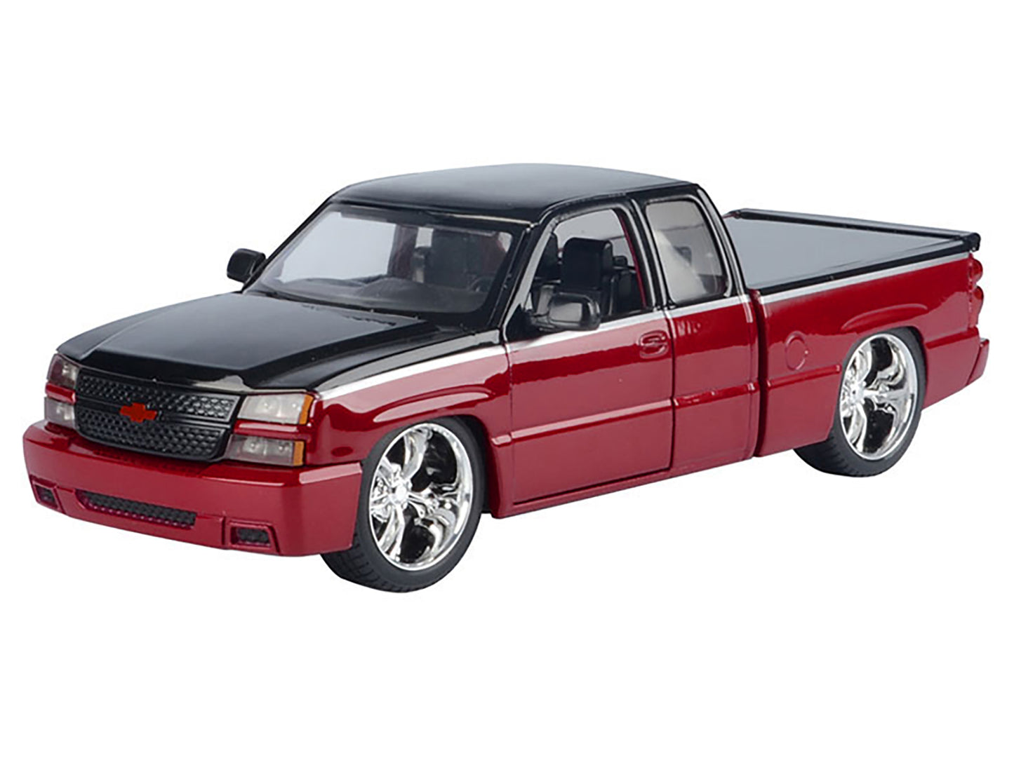 2006 Chevrolet Silverado Custom Pickup Truck Red Metallic and Black with Silver Stripes "Die-Cast Collection" Series 1/25 Diecast Model Car by Motormax <h2>2006 Motormax</h2> <p>High-quality perfect f
