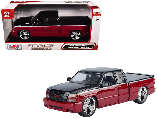 2006 Chevrolet Silverado Custom Pickup Truck Red Metallic and Black with Silver Stripes "Die-Cast Collection" Series 1/25 Diecast Model Car by Motormax <h2>2006 Motormax</h2> <p>High-quality perfect f