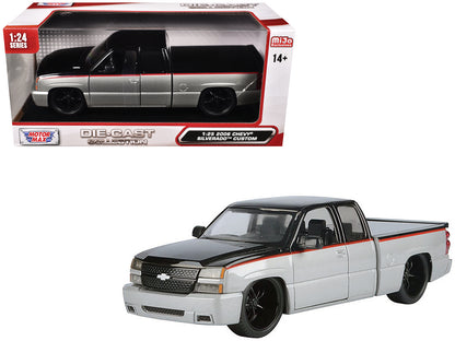2006 Chevrolet Silverado Custom Pickup Truck Silver Metallic and Black with Red Stripes "Die-Cast Collection" Series 1/25 Diecast Model Car by Motormax <h2>2006 Motormax</h2> <p>High-quality perfect f
