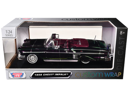 1958 Chevrolet Impala Green and Purple Chrome "Custom Wrap" Series 1/24 Diecast Model Car by Motormax <h2>1958 Motormax</h2> <p>High-quality perfect for collectors enthusiasts. Features detailed inter