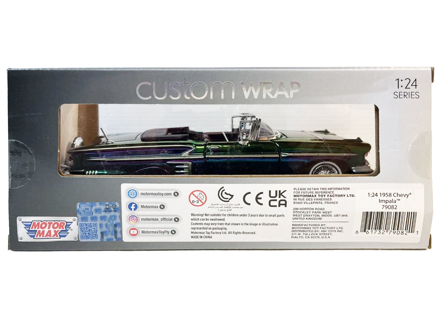 1958 Chevrolet Impala Green and Purple Chrome "Custom Wrap" Series 1/24 Diecast Model Car by Motormax <h2>1958 Motormax</h2> <p>High-quality perfect for collectors enthusiasts. Features detailed inter